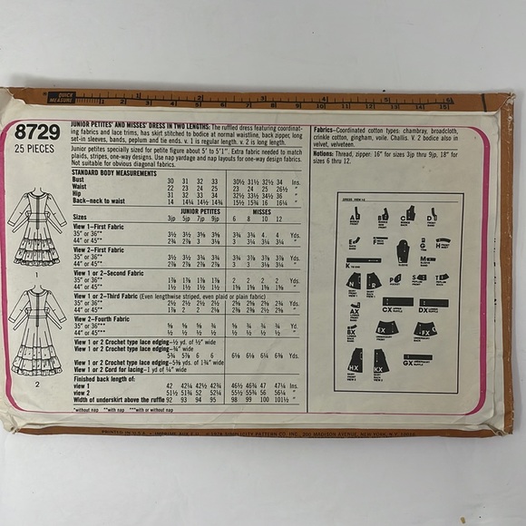 Simplicity 8729 Gunne Sax Sewing Pattern Junior 1978 Cottage Prairie Dress - Picture 3 of 3